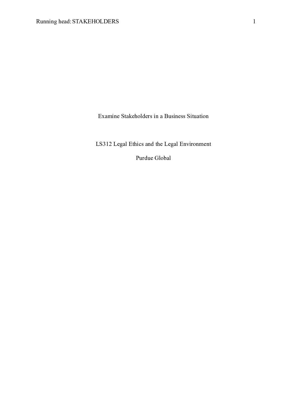 Preview image for LS312 Unit6 Assignment.docx    Examine Stakeholders in a Business Situation  LS312 Legal E